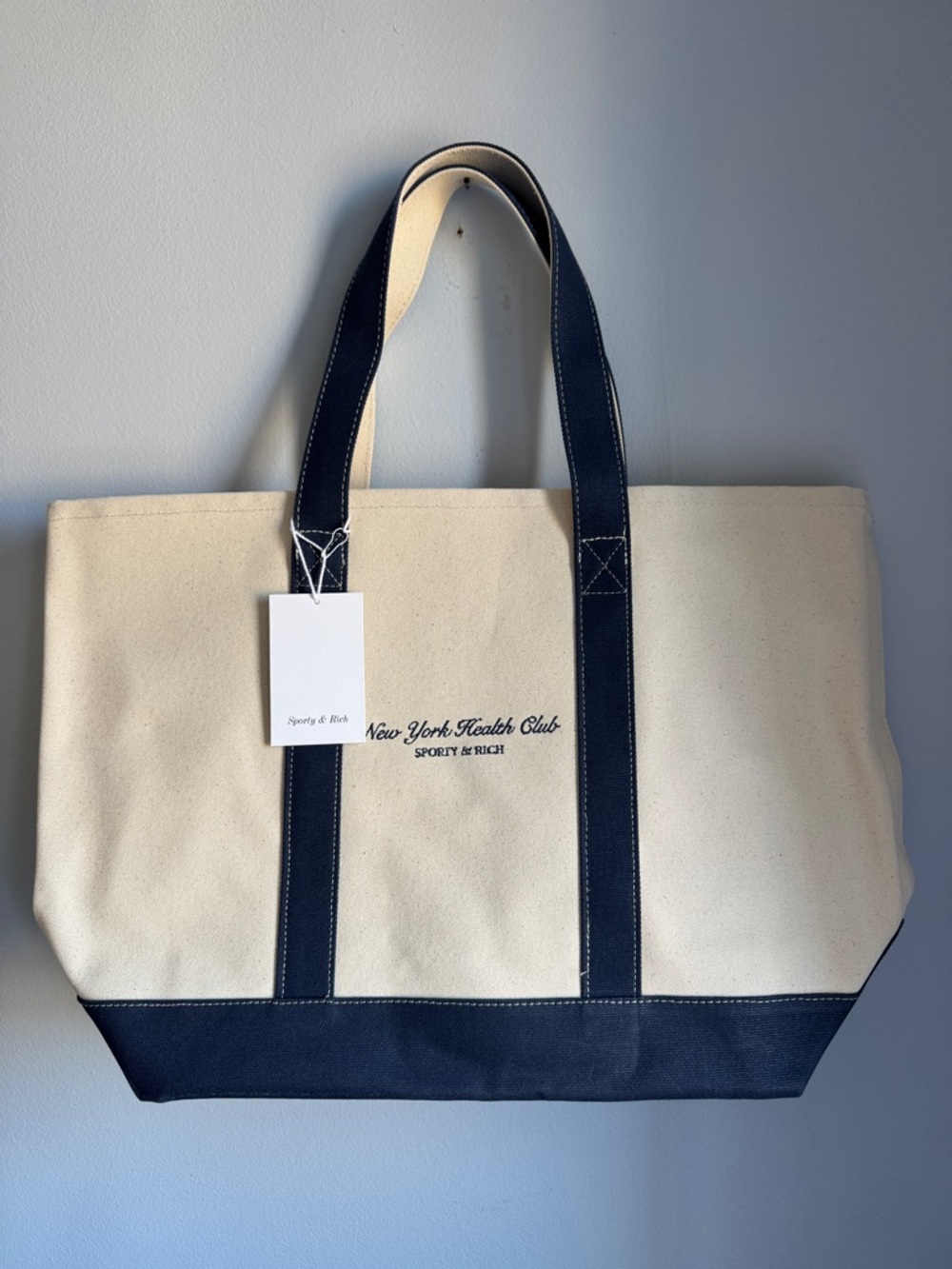 Sporty & Rich Cream Canvas Tote with Navy Script - Picture 4 of 6
